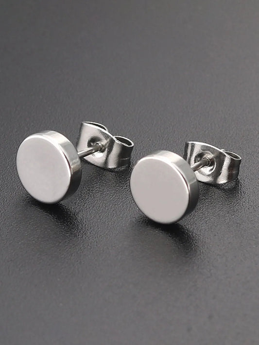 Contemporary Round Stud Earrings for Men - Silver