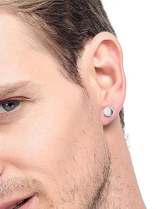 Contemporary Round Stud Earrings for Men - Silver