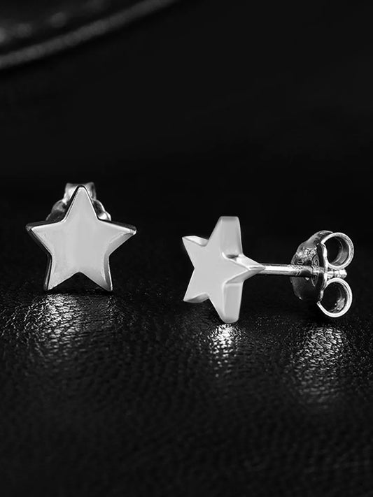 Twinkling Star Stud Earrings for Men - Silver