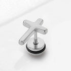 Christian Cross Design Stud Earrings - Silver