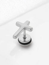 Christian Cross Design Stud Earrings - Silver