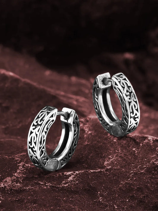 Vintage Filigree Huggie Earrings - Silver