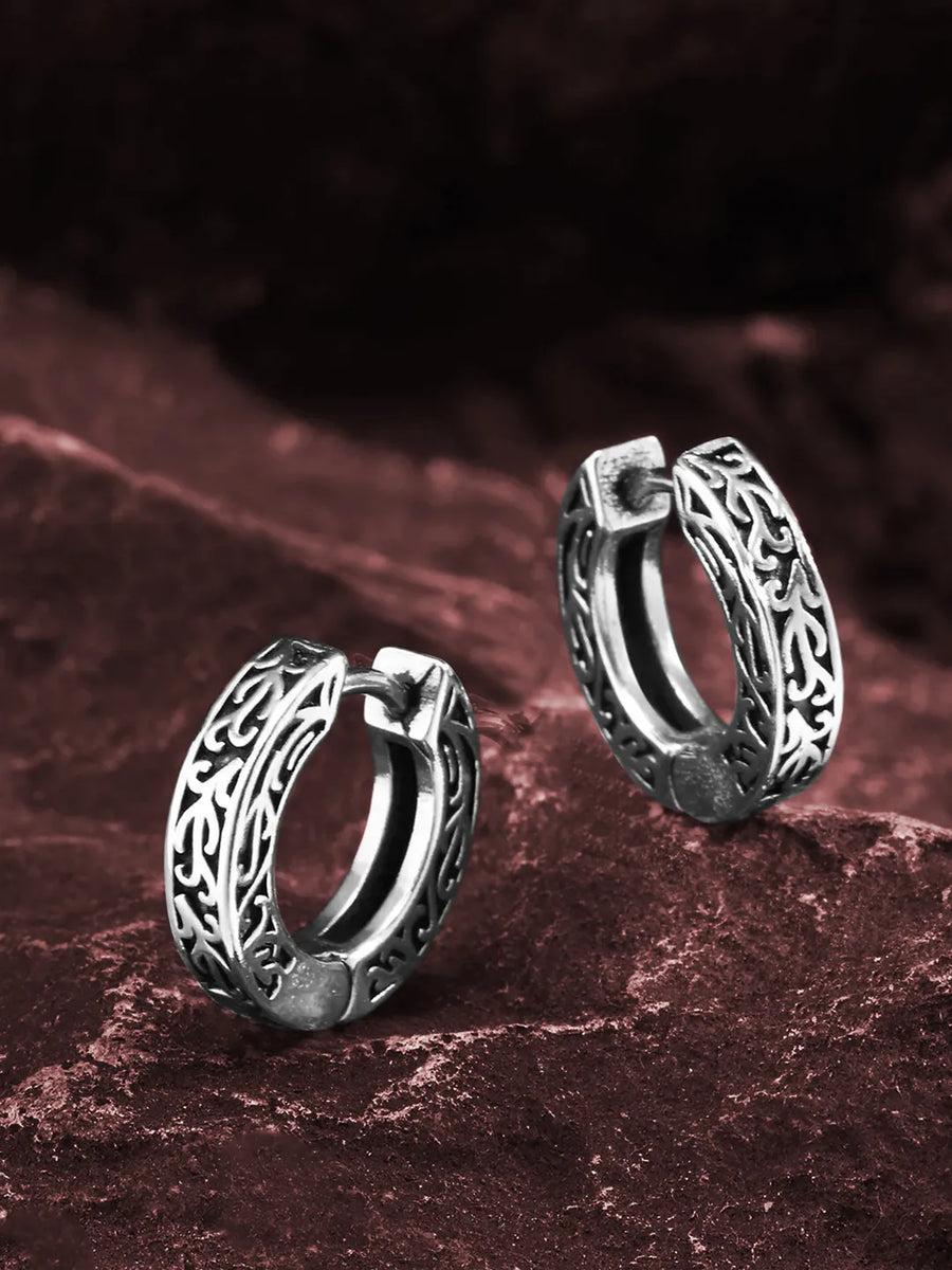 Vintage Filigree Huggie Earrings - Silver