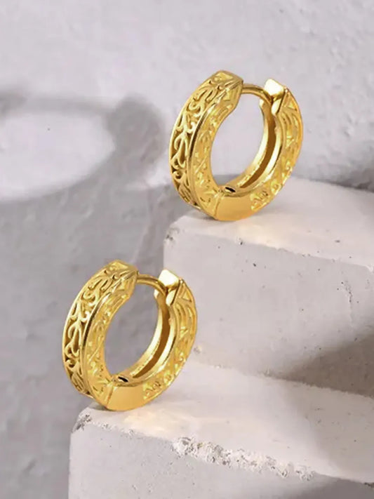 Vintage Filigree Huggie Earrings - Gold
