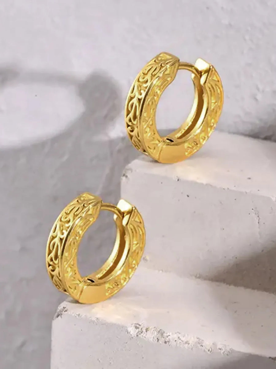 Vintage Filigree Huggie Earrings - Gold