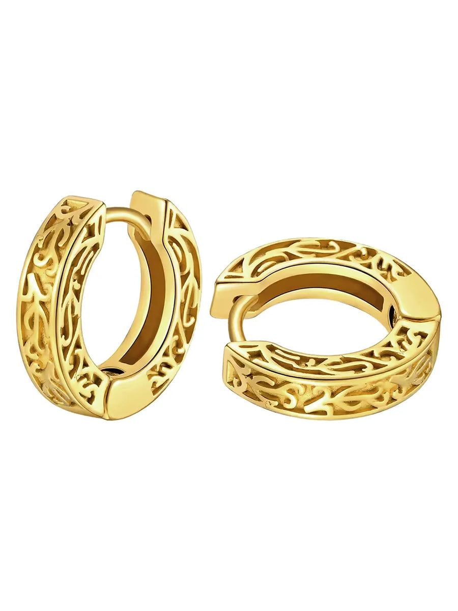 Vintage Filigree Huggie Earrings - Gold