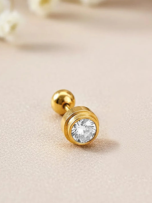 Peora Gold Solitaire CZ Bezel Stud Earring