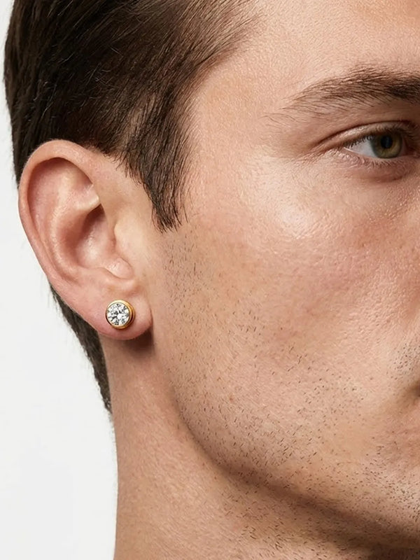 Peora Gold Solitaire CZ Bezel Stud Earrings