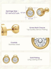 Peora Gold Solitaire CZ Bezel Stud Earrings