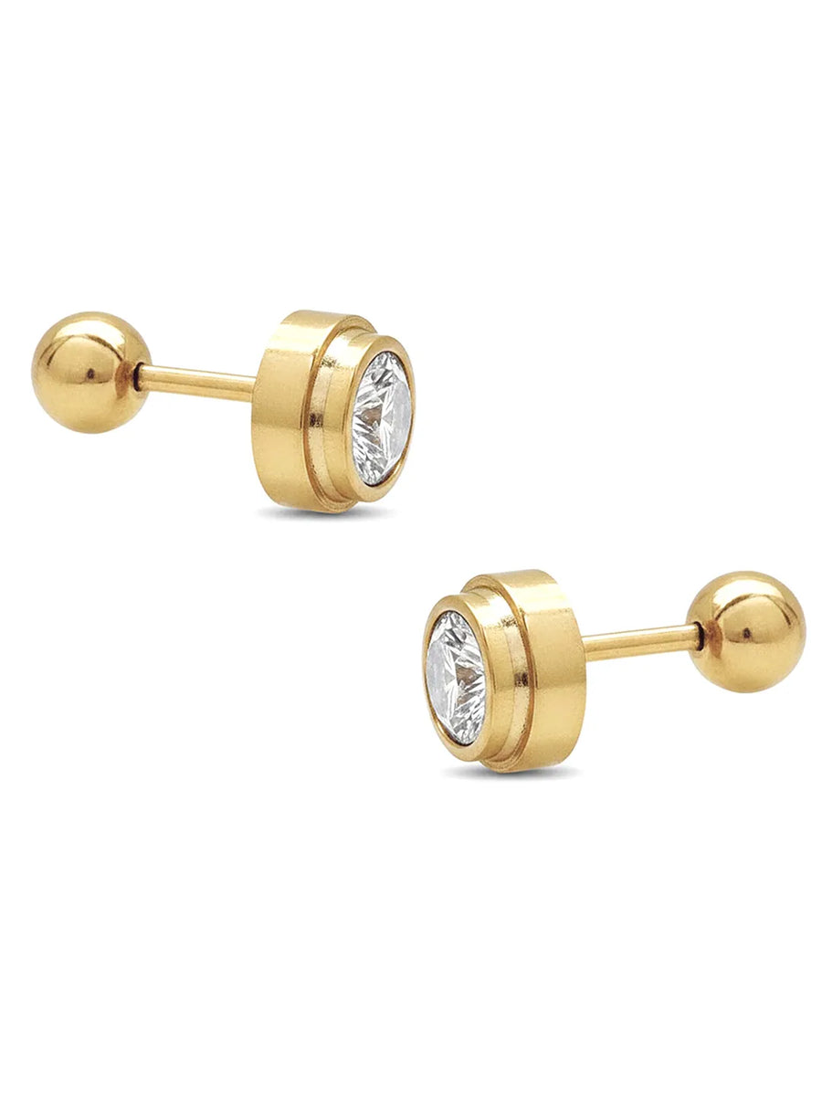 Peora Gold Solitaire CZ Bezel Stud Earrings