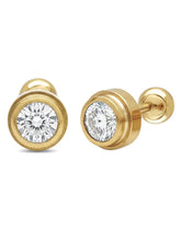 Peora Gold Solitaire CZ Bezel Stud Earrings
