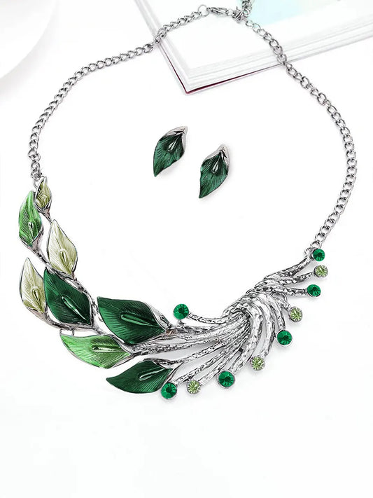 Modern Horizon Necklace & Earring Set - Green