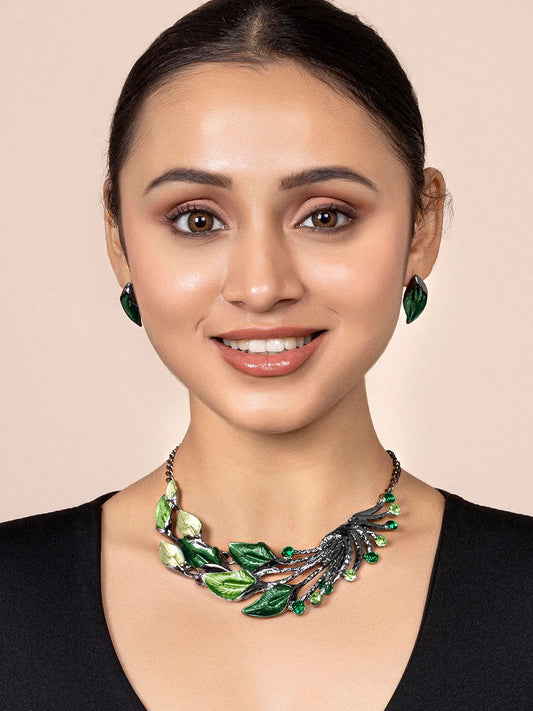 Modern Horizon Necklace & Earring Set - Green