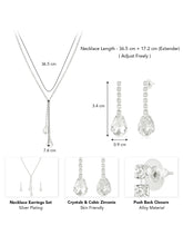 Silver necklace earrings set crafted from alloy, adorned with crystals & cubic zirconia for an elegant, timeless look | Peora
