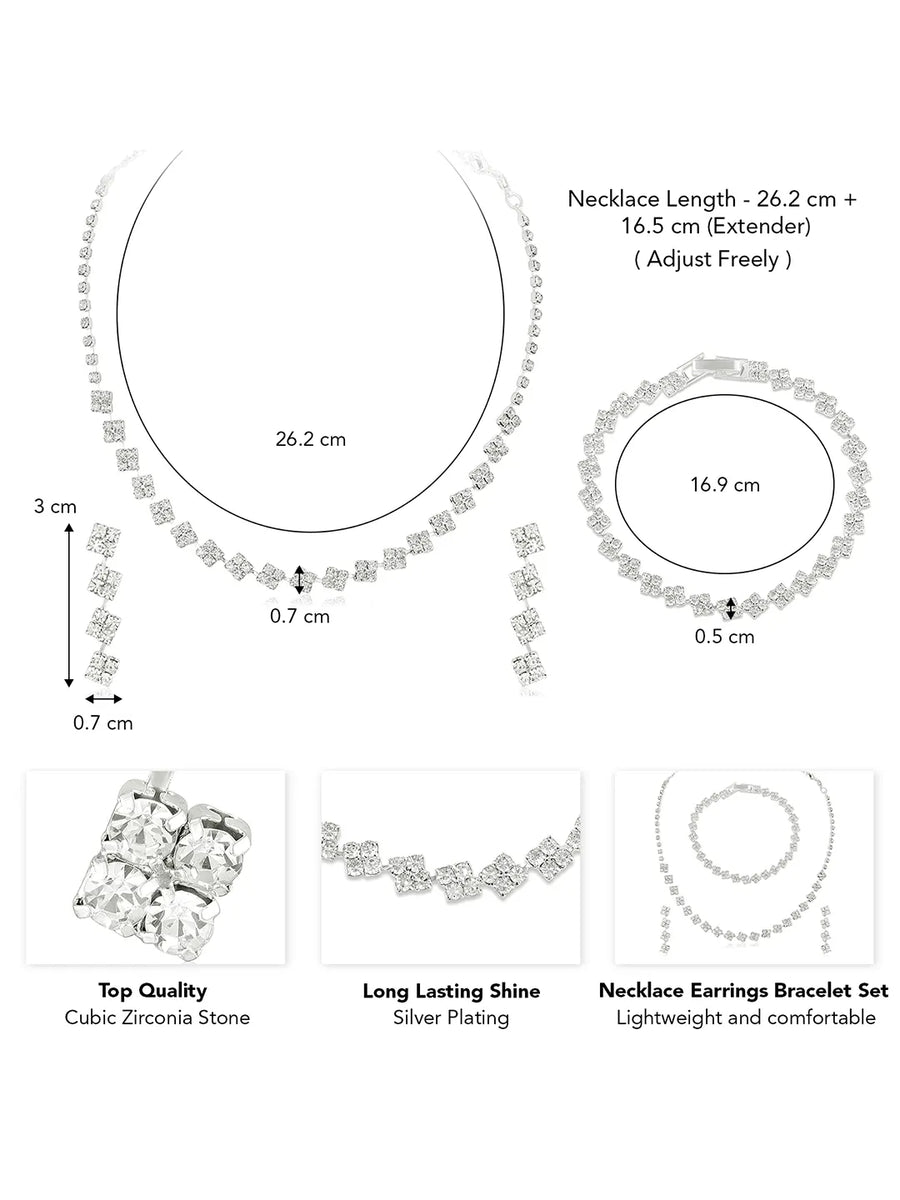 Square CZ Design Necklace Set for Women