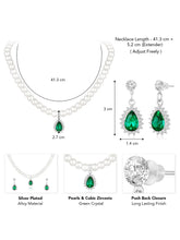 White-Green necklace earrings set crafted from alloy, adorned with pearls cubic zirconia & crystal for an elegant, timeless look | Peora
