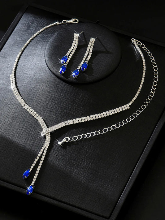 Sapphire Inspired Crystal Necklace Set - Blue