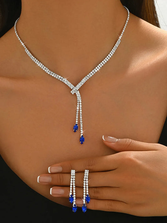 Sapphire Inspired Crystal Necklace Set - Blue