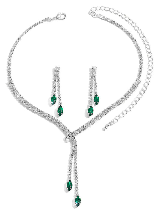 Sapphire Inspired Crystal Necklace Set - Green