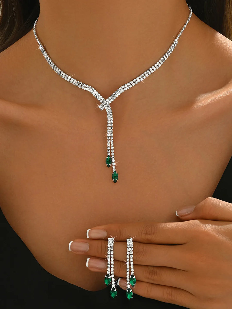 Sapphire Inspired Crystal Necklace Set - Green