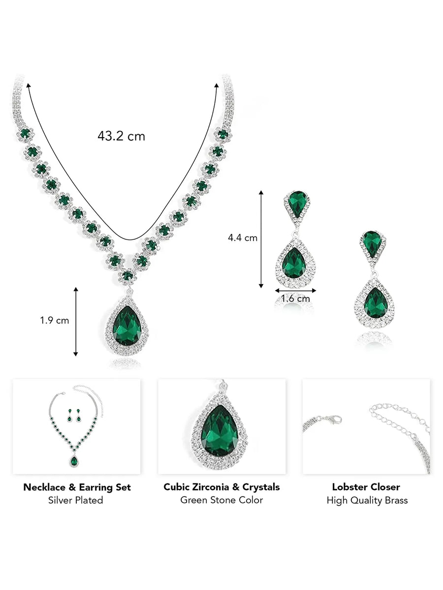 Glamorous Teardrop Necklace  Earring Set