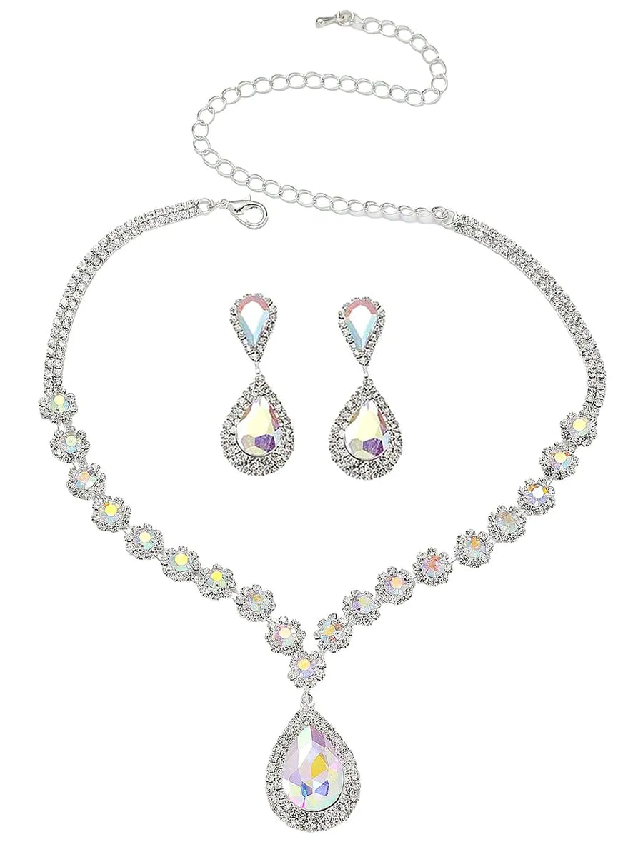 Glamorous Teardrop Necklace  Earring Set