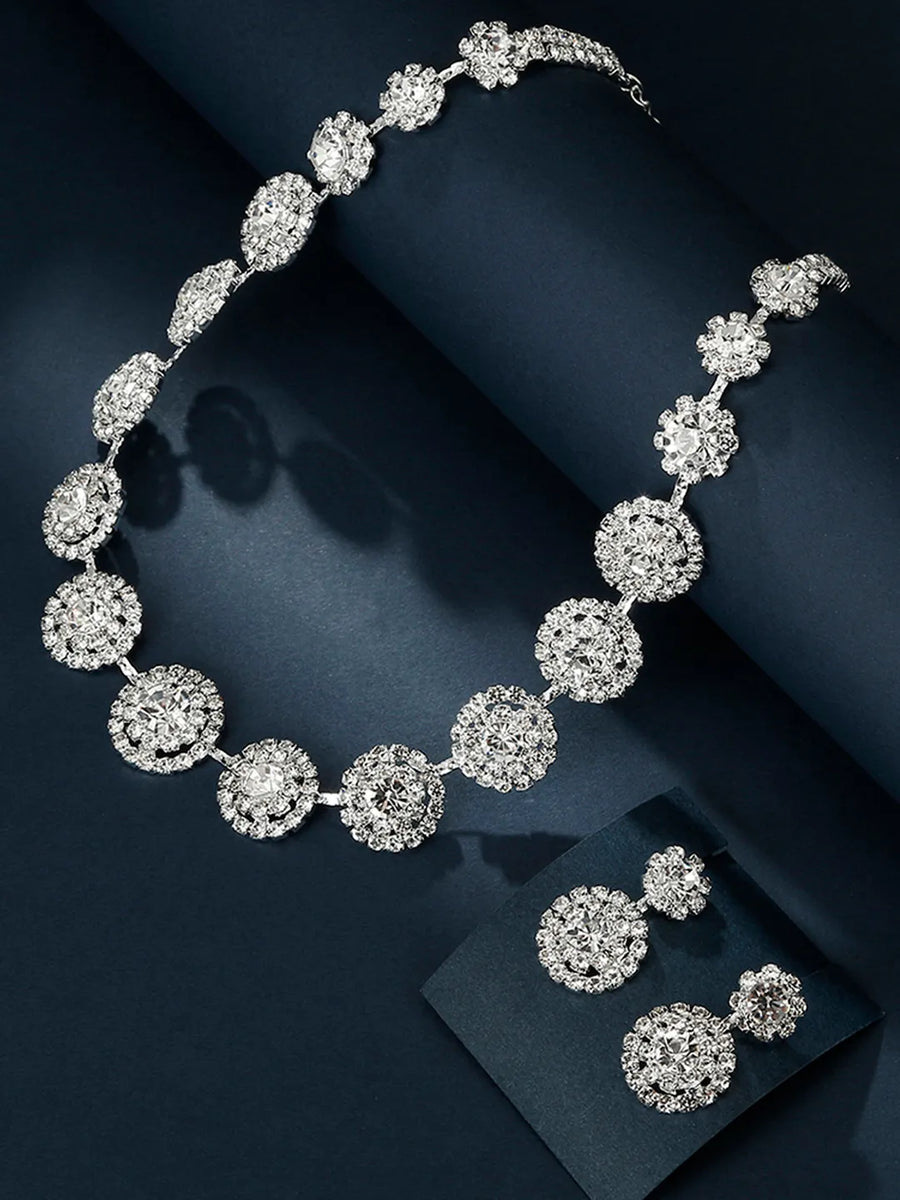 Floral Crystal Necklace and Earrings