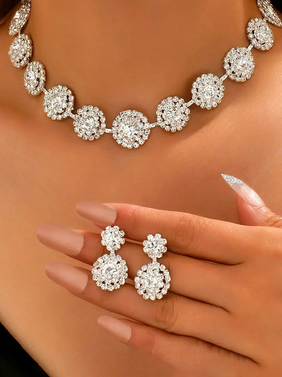 Floral Crystal Necklace and Earrings