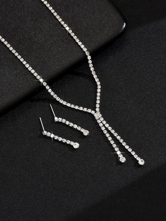 Chic Crystal Tassel Necklace Earrings Set