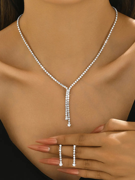 Chic Crystal Tassel Necklace Earrings Set