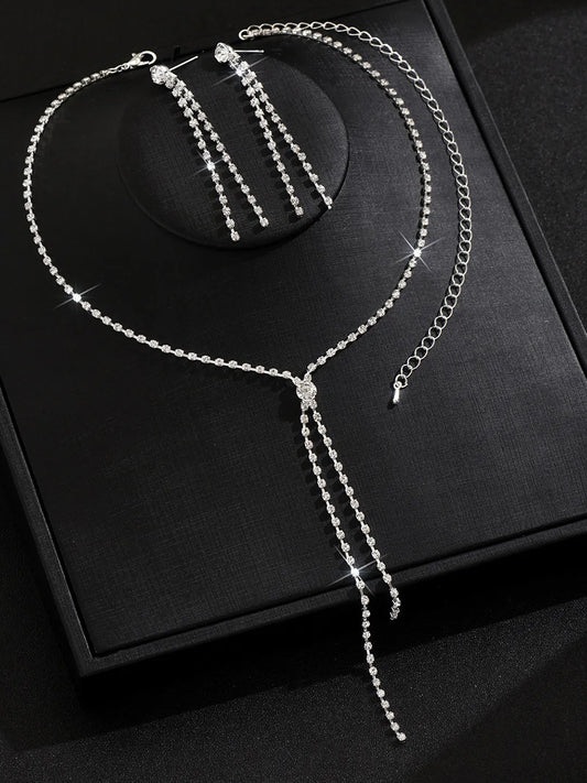 Chic Crystal Cascade Necklace Set