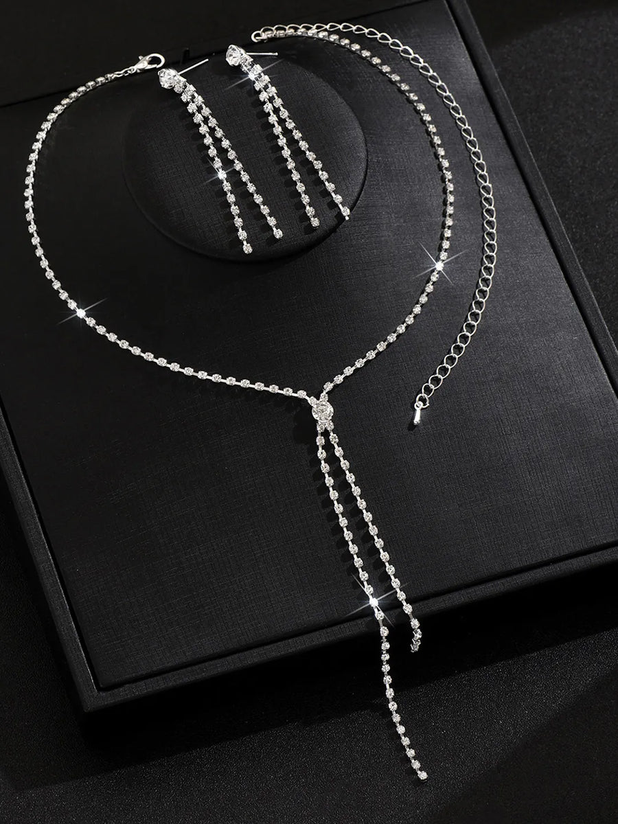 Chic Crystal Cascade Necklace Set