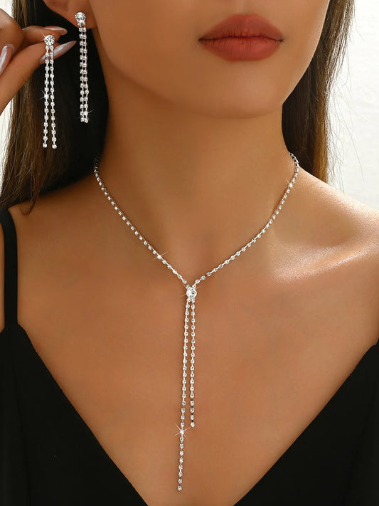 Chic Crystal Cascade Necklace Set