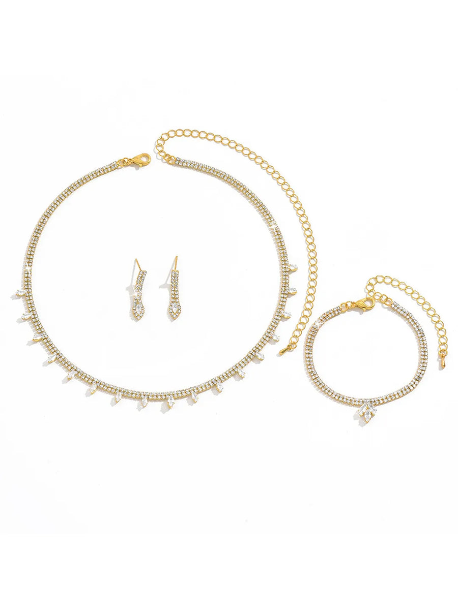 Gilded Crystal CZ Necklace Bracelet Set