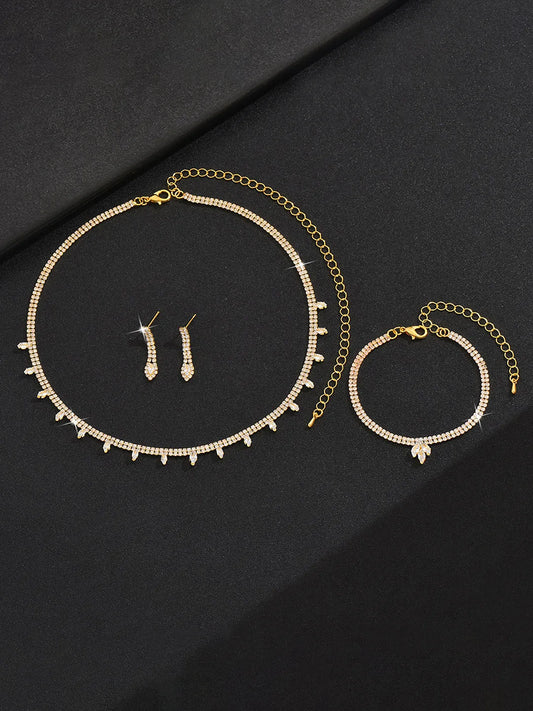 Gilded Crystal CZ Necklace Bracelet Set