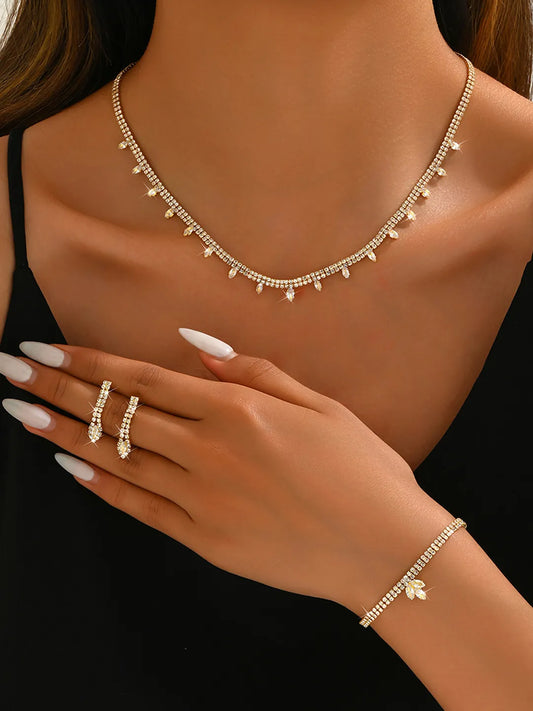Gilded Crystal CZ Necklace Bracelet Set
