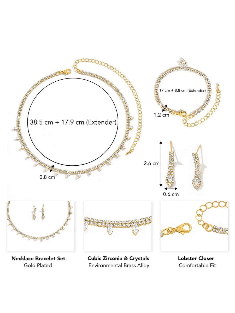 Gilded Crystal CZ Necklace Bracelet Set