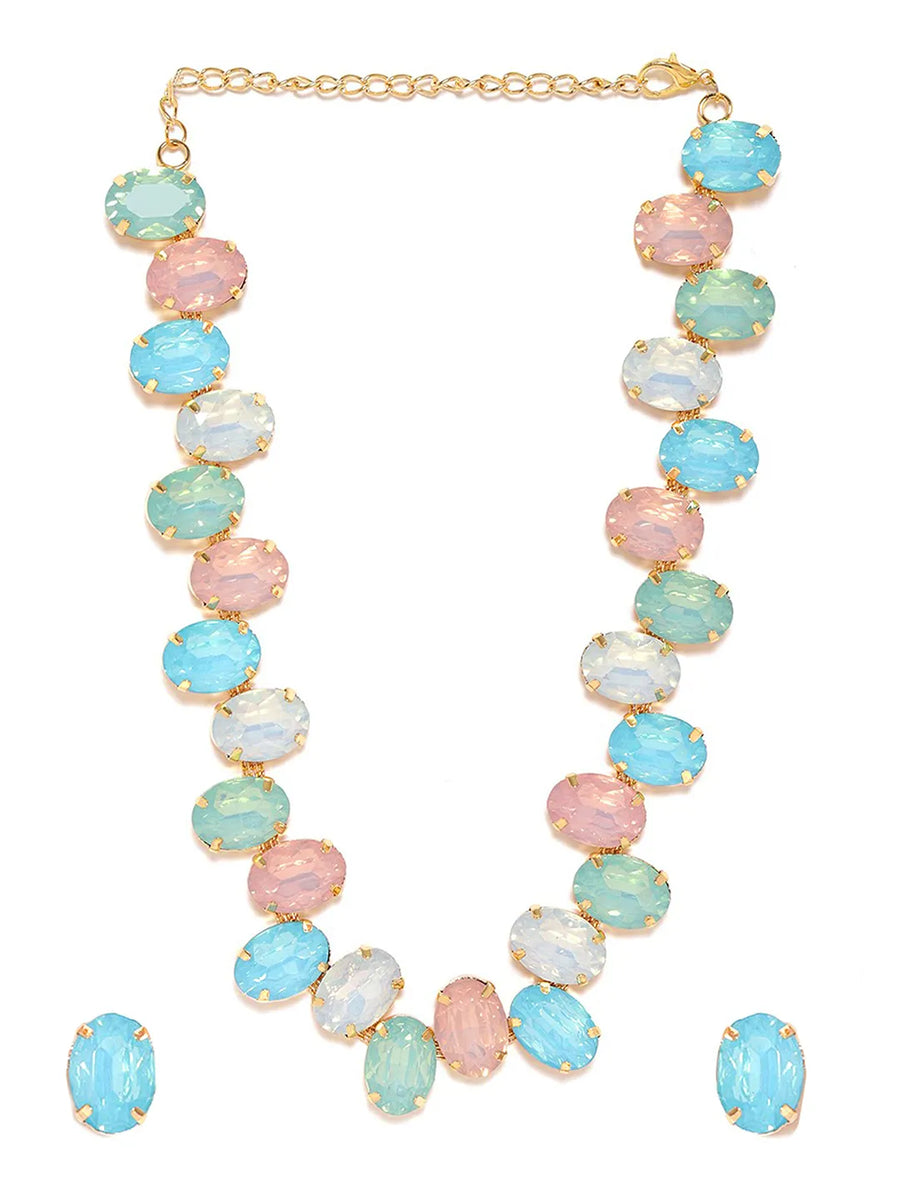 Shimmering Oval Crystal Necklace Set