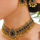 Traditional Crystal Studded Choker Set - Black
