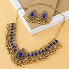 Traditional Crystal Studded Choker Set - Blue