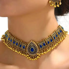 Traditional Crystal Studded Choker Set - Blue