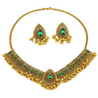 Traditional Crystal Studded Choker Set - Green