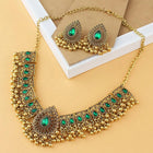 Traditional Crystal Studded Choker Set - Green