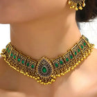 Traditional Crystal Studded Choker Set - Green