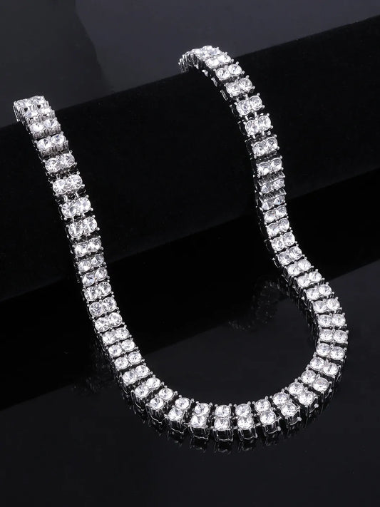 Shimmering Crystals Studded Necklace - Silver