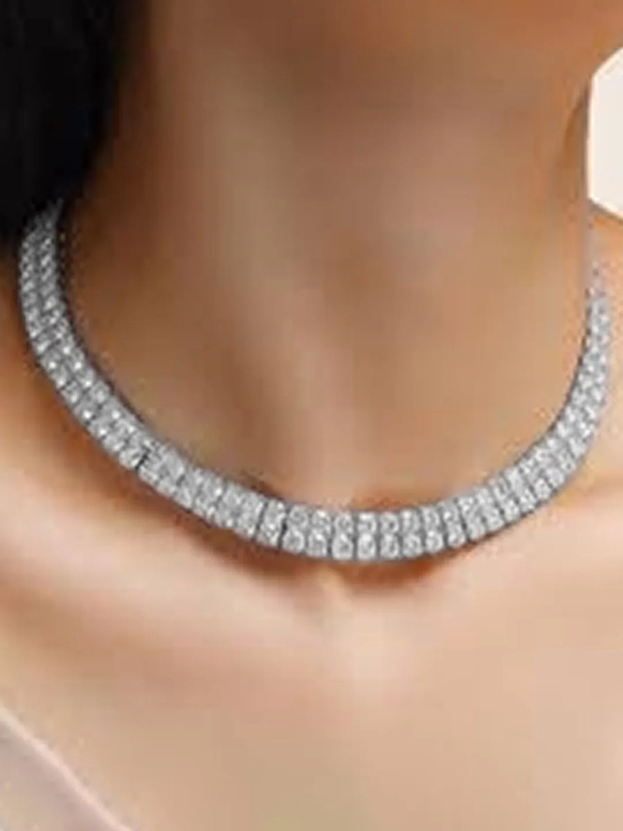 Shimmering Crystals Studded Necklace - Silver