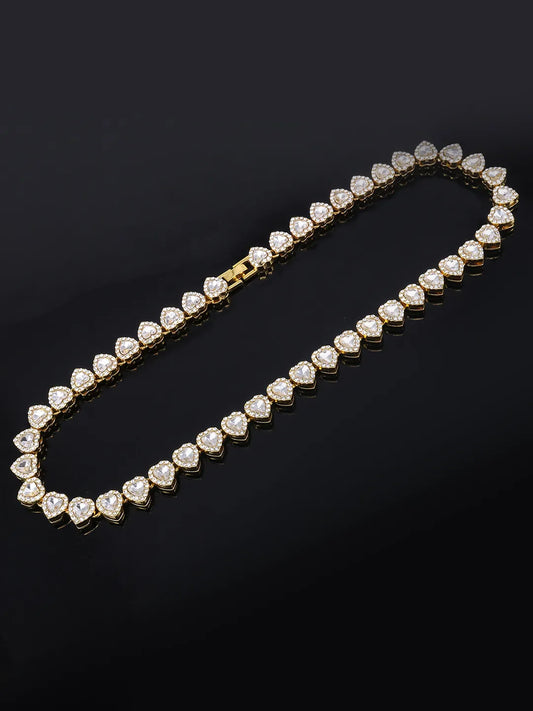 Radiant Heart Motif Crystal CZ Necklace - Gold