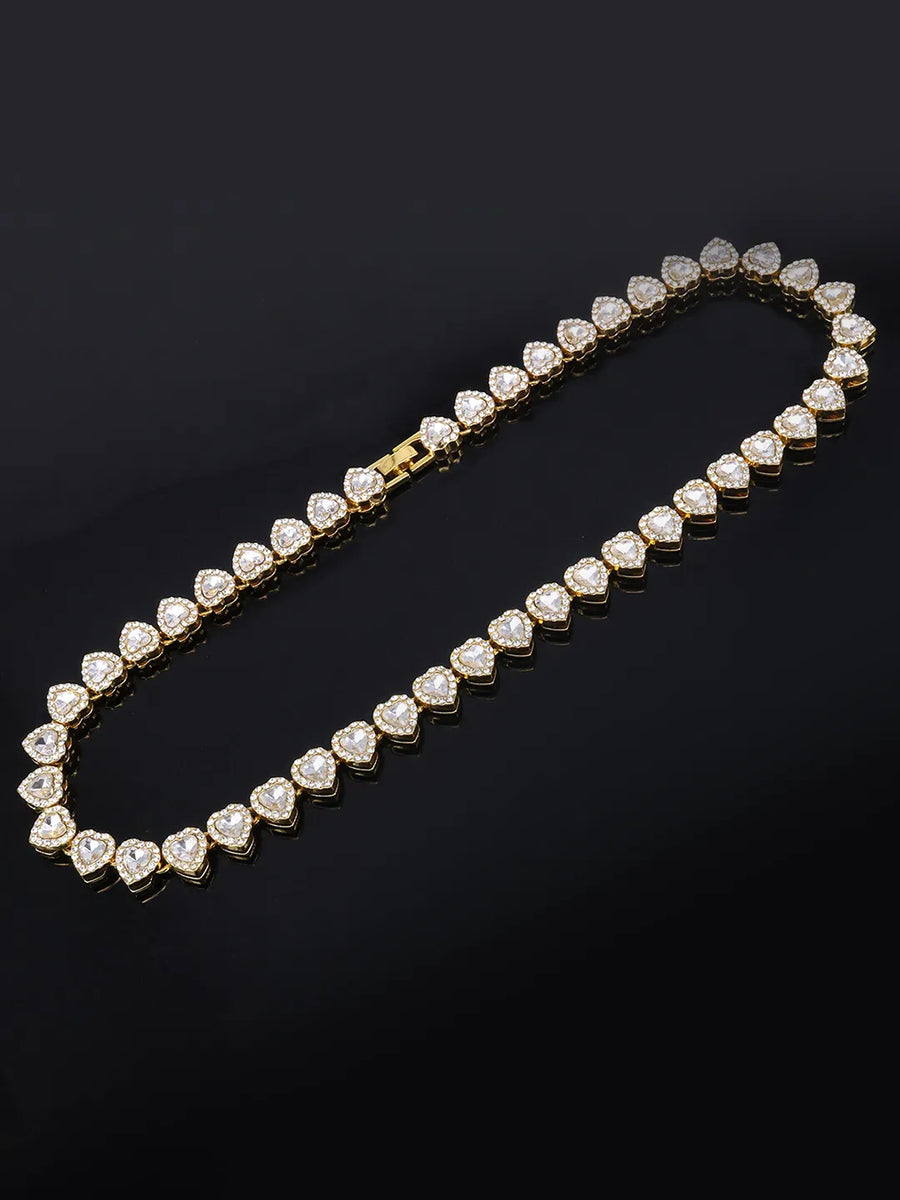 Radiant Heart Motif Crystal CZ Necklace - Gold