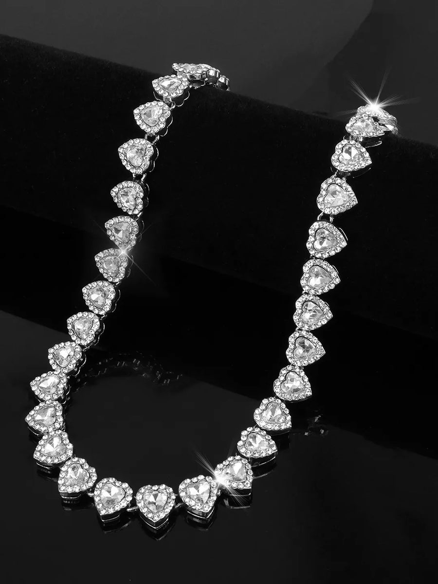 Radiant Heart Motif Crystal CZ Necklace - Silver -White