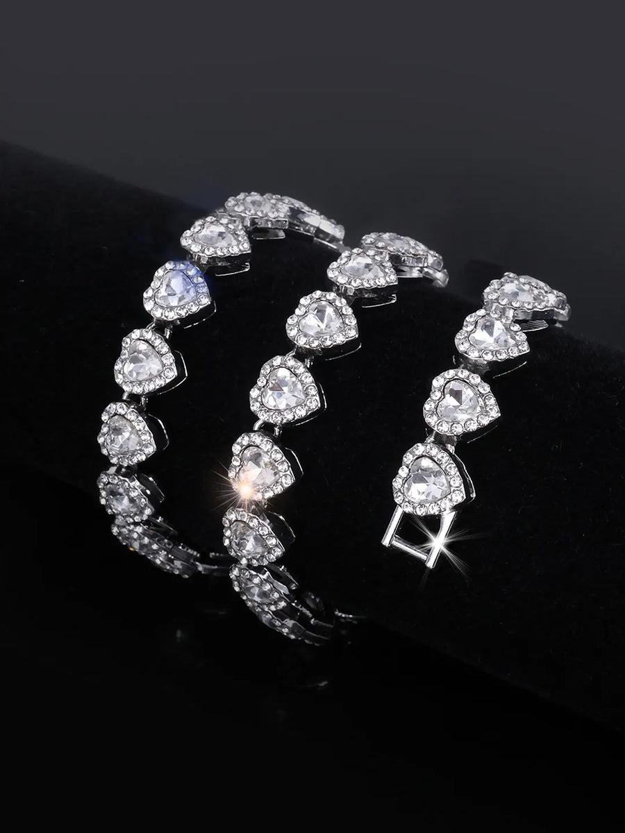 Radiant Heart Motif Crystal CZ Necklace - Silver -White
